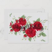 Carte de vœux d'anniversaire aux roses rouges (Devant / Derrière)