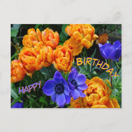 Carte de vœux d'anniversaire aux tulipes paonies e (Devant)