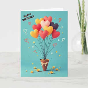 Carte de Vœux d'Anniversaire avec des Cœurs en Pot
