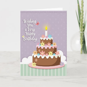 Carte de vœux d'anniversaire avec gâteau floral