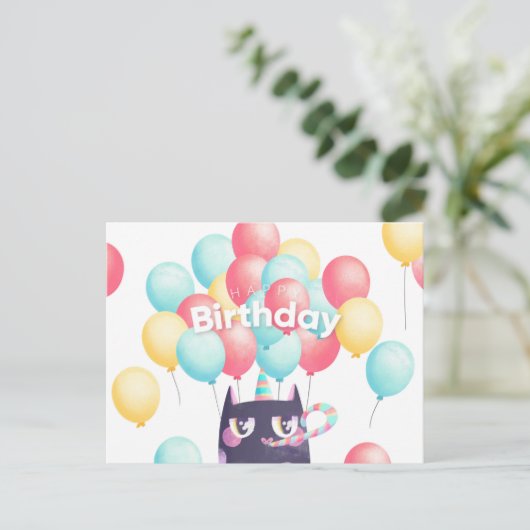 Carte de vœux d'anniversaire avec un chat mignon (Debout devant)
