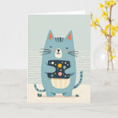 Carte de vœux d'anniversaire Blue Cat (Fleur jaune)