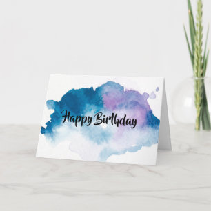 Carte de voeux d'anniversaire Blue/Purple Watercol