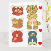 Carte de voeux d'anniversaire CAT PAPER DOLL vinta (Fleur jaune)