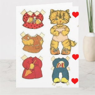 Carte de voeux d'anniversaire CAT PAPER DOLL vinta