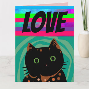 CARTE DE VOEUX D'ANNIVERSAIRE CHAT ARC-EN-CIEL AMO