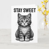 CARTE DE VOEUX D'ANNIVERSAIRE CHAT MIGNON (Fleur jaune)