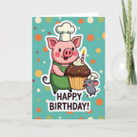 Carte de Vœux d'Anniversaire Chef Cochon