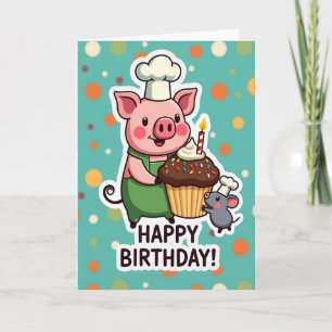 Carte de Vœux d'Anniversaire Chef Cochon