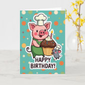 Carte de Vœux d'Anniversaire Chef Cochon (Fleur jaune)