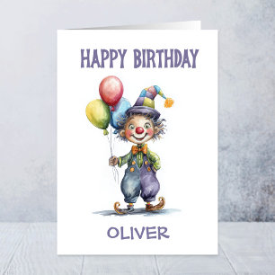 Carte de vœux d'anniversaire Clown tenant des ball