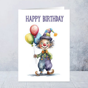 Carte de vœux d'anniversaire Clown tenant des ball