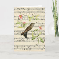 carte de vœux d'anniversaire colibri vintage