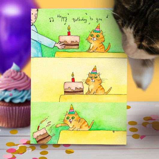 Carte de vœux d'anniversaire de chat drôle