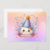 Carte de vœux d'anniversaire de chat mignon Kawaii (Devant / Derrière)