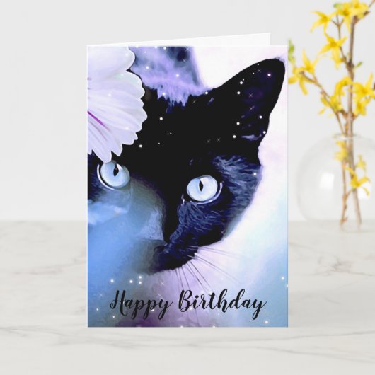 Carte de voeux d'anniversaire de Chat Noir (Fleur jaune)