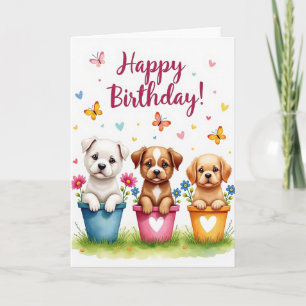Carte de vœux d'anniversaire de chiot mignon