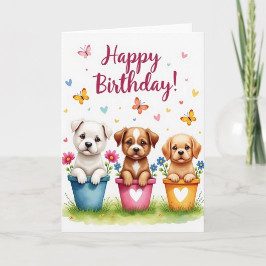 Carte de vœux d'anniversaire de chiot mignon (Devant)