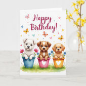 Carte de vœux d'anniversaire de chiot mignon (Fleur jaune)