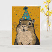 Carte de voeux d'anniversaire de Chipmunk joyeux (Fleur jaune)