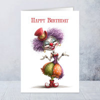 Carte de vœux d'anniversaire de clown lady joyeuse