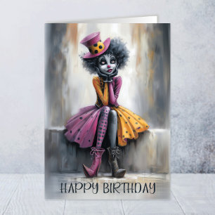Carte de vœux d'anniversaire de clown lady rose et