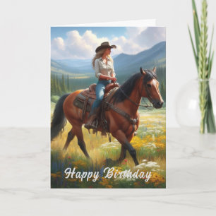 Carte de vœux d'anniversaire de cowgirl occidental