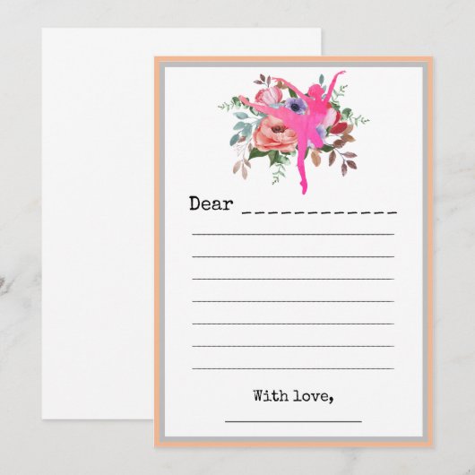 Carte de vœux d'anniversaire de danseuse ballerine (Devant / Derrière)