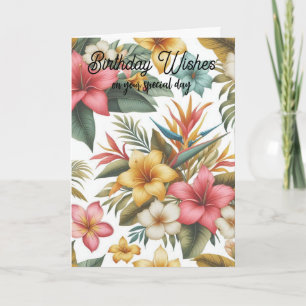 Carte de voeux d'anniversaire de fleurs tropicales