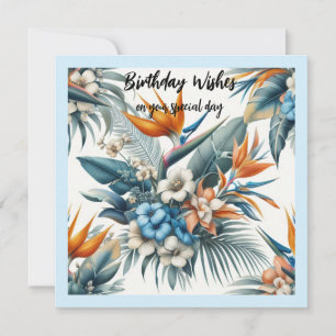 Carte de voeux d'anniversaire de fleurs tropicales