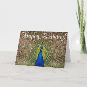 Carte de voeux d'anniversaire de paon coloré