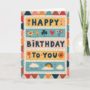 Carte de vœux d'anniversaire de style patchwork