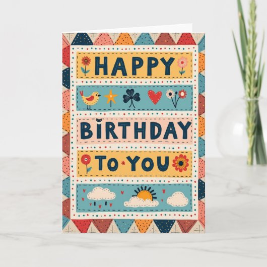 Carte de vœux d'anniversaire de style patchwork (Devant)