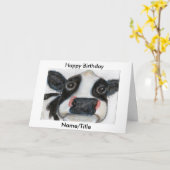 Carte de vœux d'anniversaire de vache mignonne à p (Fleur jaune)