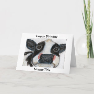 Carte de vœux d'anniversaire de vache mignonne à p