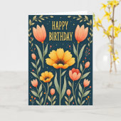 Carte de vœux d'anniversaire dorée (Fleur jaune)