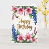 Carte de vœux d'anniversaire dorée (Fleur jaune)