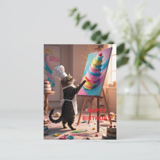 Carte de vœux d'anniversaire drôle avec un chat et (Debout devant)
