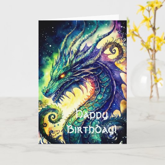 Carte de voeux d'anniversaire du Dragon celtique (Fleur jaune)