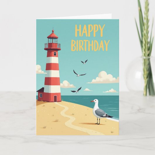Carte de voeux d'anniversaire du phare côtier (Devant)