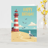 Carte de voeux d'anniversaire du phare côtier (Fleur jaune)