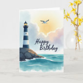 Carte de vœux d'anniversaire du phare côtier (Fleur jaune)