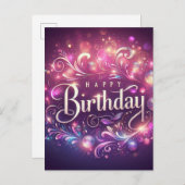 Carte de vœux d'anniversaire élégante à motif flor (Devant / Derrière)