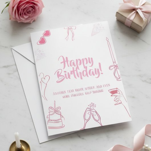 Carte de vœux d'anniversaire élégante rose avec de