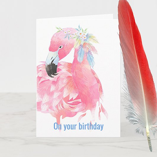 Carte de voeux d'anniversaire Flamant rose rose