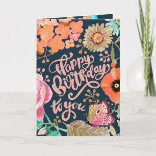 Carte de vœux d'anniversaire Fleur & Lettre