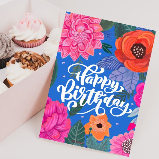 Carte de voeux d'anniversaire floral brillant