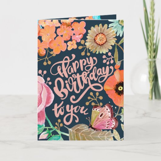 Carte de voeux d'anniversaire Flower & Lettering (Devant)
