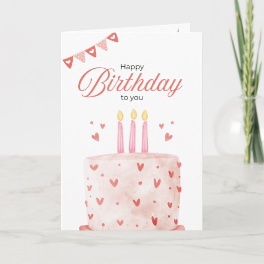 Carte de vœux d'anniversaire gâteau rose (Devant)