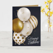 Carte de voeux d'anniversaire Gold White Balloons (Fleur jaune)
